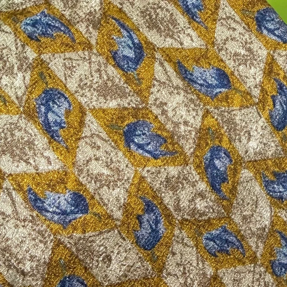 Canali Made in Italy 100% Silk Tie Gold Blue Leaf Geometric Men's Necktie